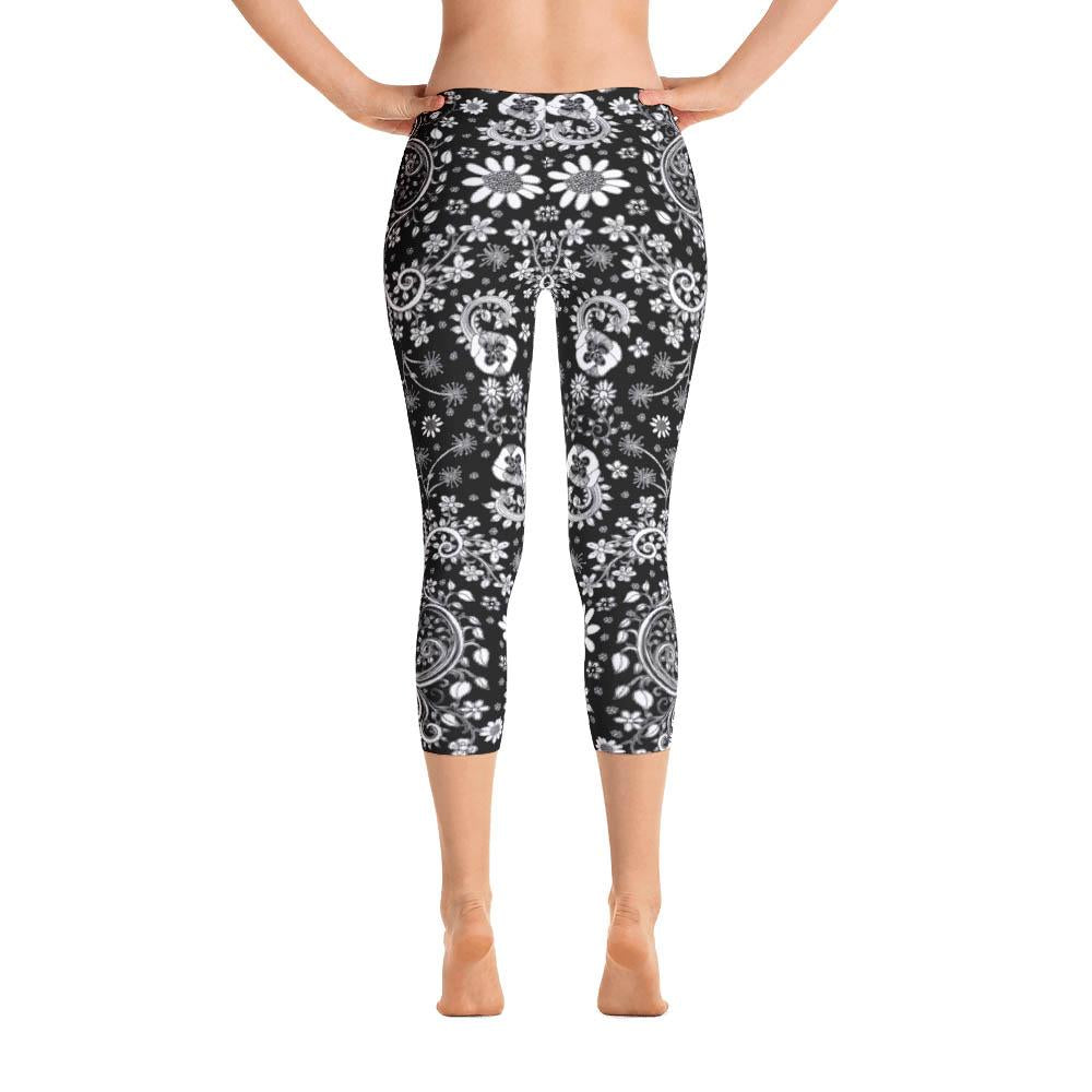 Abstract Capri leggings, Workout Pants 'Pink Feathers, Flowers