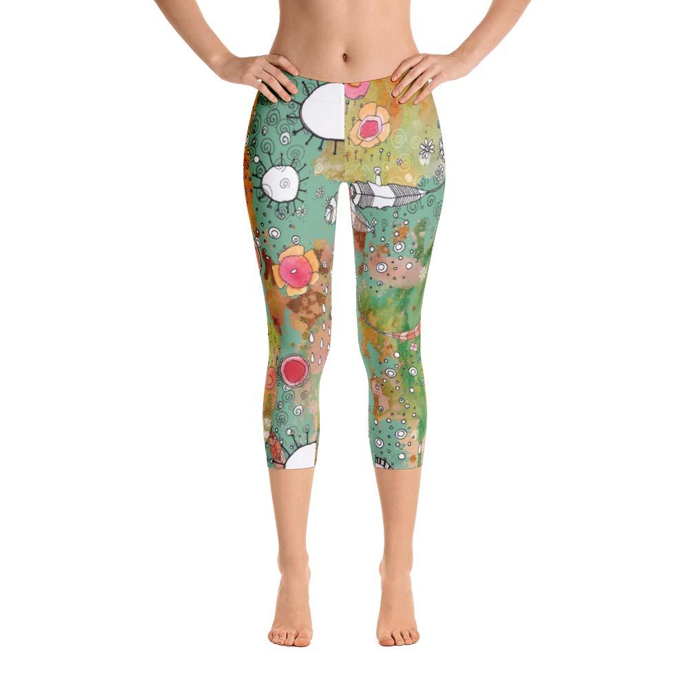 Abstract Capri leggings, Workout Pants 'Kali Floral' - Sincerely Joy