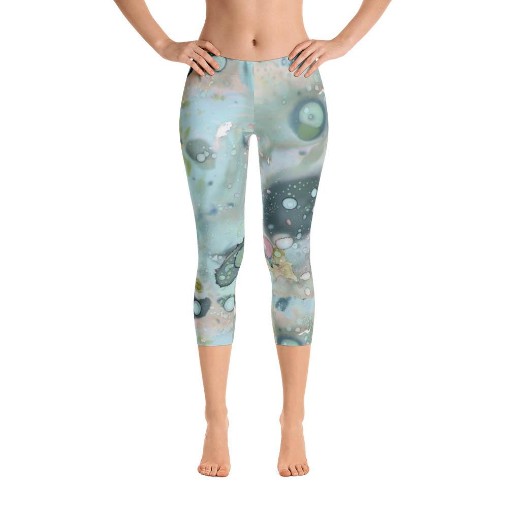Abstract Capri leggings, Workout Pants 'Feathers, Flowers, Showers' -  Sincerely Joy